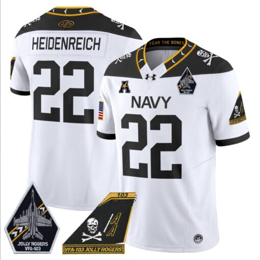 Eli Heidenreich Jersey #22 Navy Midshipmen 2024 Jolly Rogers Patch Stitched Football - Image 2