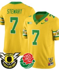 Alternative view of Evan Stewart Jersey #7 Oregon Ducks 2024 Mighty Rose Bowl Patch Stitched Football