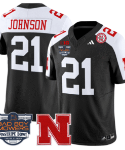 Emmett Johnson Jersey #21 Nebraska Cornhuskers 2025 Pinstripe Bowl Stitched Football