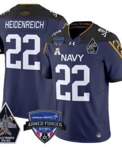 Alternative view of Eli Heidenreich Jersey #22 Navy Midshipmen 2025 Armed Forces Bowl Patch Stitched Football