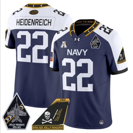 Eli Heidenreich Jersey #22 Navy Midshipmen 2024 Jolly Rogers Patch Stitched Football - Image 4