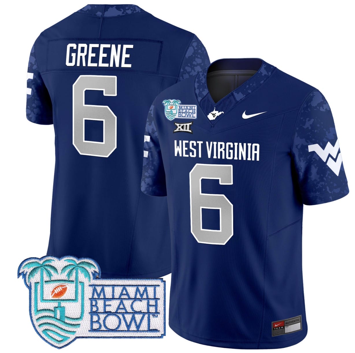 Garrett Greene Jersey #6 West Virginia Mountaineers 2025 Miami Beach Bowl Alternate Stitched Football 3 Garrett Greene Jersey #6 West Virginia Mountaineers 2025 Miami Beach Bowl Alternate Stitched Football - Image 3