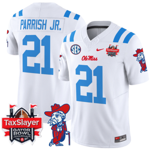 Henry Parrish Jr Jersey #21 Ole Miss Rebels 2025 Gator Bowl Patch Stitched Football