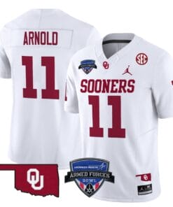 Alternative view of Jackson Arnold Jersey #11 Oklahoma Sooners 2025 Armed Forces Bowl Patch Stitched Football