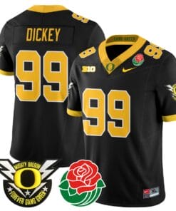 Jurrion Dickey Jersey #99 Oregon Ducks 2024 Mighty Rose Bowl Patch Stitched Football
