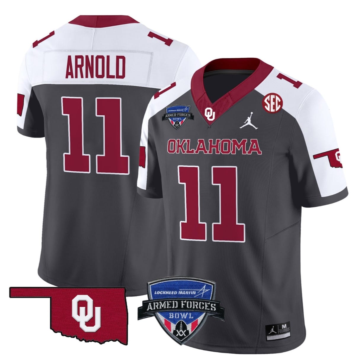 Jackson Arnold Jersey #11 Oklahoma Sooners 2025 Armed Forces Bowl Patch Stitched Football 3 Jackson Arnold Jersey #11 Oklahoma Sooners 2025 Armed Forces Bowl Patch Stitched Football - Image 3