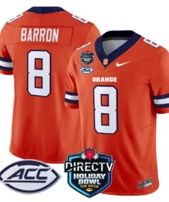 Alternative view of Justin Barron Jersey #8 Syracuse Orange 2025 Holiday Bowl Patch Stitched Football