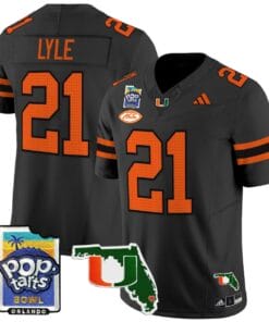 Jordan Lyle Jersey #21 Miami Hurricanes 2025 PopTarts Bowl Patch Stitched Football