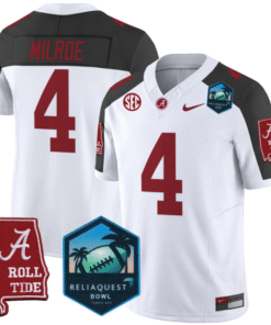 Alternative view of Jalen Milroe Jersey #4 Alabama Crimson Tide 2025 ReliaQuest Bowl Stitched Football