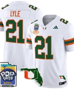 Alternative view of Jordan Lyle Jersey #21 Miami Hurricanes 2025 PopTarts Bowl Patch Stitched Football