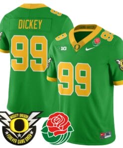 Alternative view of Jurrion Dickey Jersey #99 Oregon Ducks 2024 Mighty Rose Bowl Patch Stitched Football