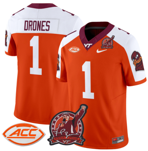 Kyron Drones Jersey #1 Virginia Tech Hokies Coach Frank Beamer Patch Stitched Football - Image 3