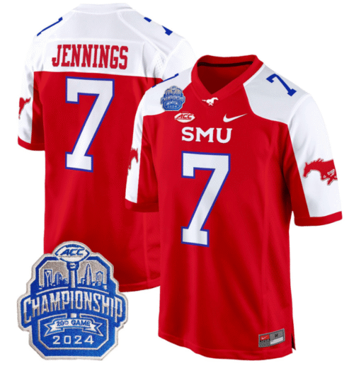 Kevin Jennings Jersey #7 SMU Mustangs 2024 ACC Championship Patch Stitched Football - Image 4