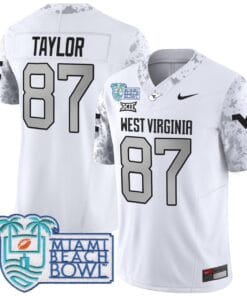 Alternative view of Kole Taylor Jersey #87 West Virginia Mountaineers 2025 Miami Beach Bowl Stitched Football
