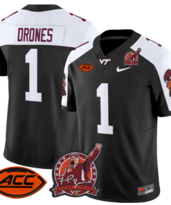 Kyron Drones Jersey #1 Virginia Tech Hokies Coach Frank Beamer Patch Stitched Football