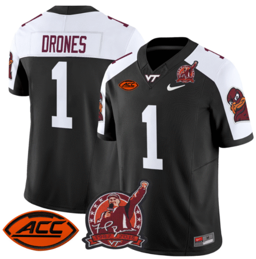 Kyron Drones Jersey #1 Virginia Tech Hokies Coach Frank Beamer Patch Stitched Football