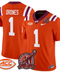 Alternative view of Kyron Drones Jersey #1 Virginia Tech Hokies Coach Frank Beamer Patch Stitched Football