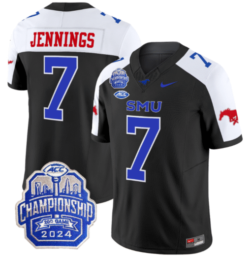 Kevin Jennings Jersey #7 SMU Mustangs 2024 ACC Championship Patch Stitched Football
