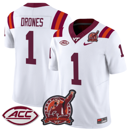 Kyron Drones Jersey #1 Virginia Tech Hokies Coach Frank Beamer Patch Stitched Football - Image 6