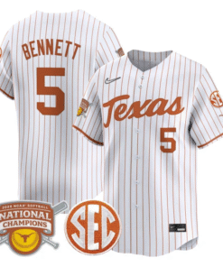 Kaydee Bennett Jersey 5 Texas Longhorns 2025 National Champions White Pinstripe