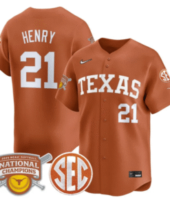 Alternative view of Kayden Henry Jersey #21 Texas Longhorns 2025 National Champions Stitched Baseball