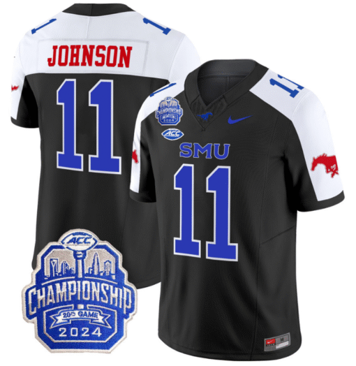 LJ Johnson Jr Jersey #11 SMU Mustangs 2024 ACC Championship Patch Stitched Football