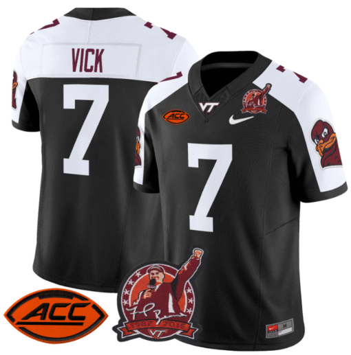 Michael Vick Jersey #7 Virginia Tech Hokies Coach Frank Beamer Stitched Football