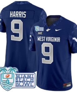 Major Harris Jersey #9 West Virginia Mountaineers 2025 Miami Beach Bowl Alternate Stitched Football 7 ME9786C