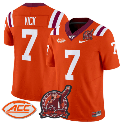 Michael Vick Jersey #7 Virginia Tech Hokies Coach Frank Beamer Stitched Football - Image 3