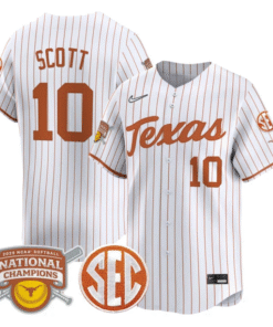 Mia Scott Jersey 10 Texas Longhorns 2025 National Champions White Pinstripe