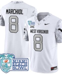 Alternative view of Nicco Marchiol Jersey #8 West Virginia Mountaineers 2025 Miami Beach Bowl Stitched Football