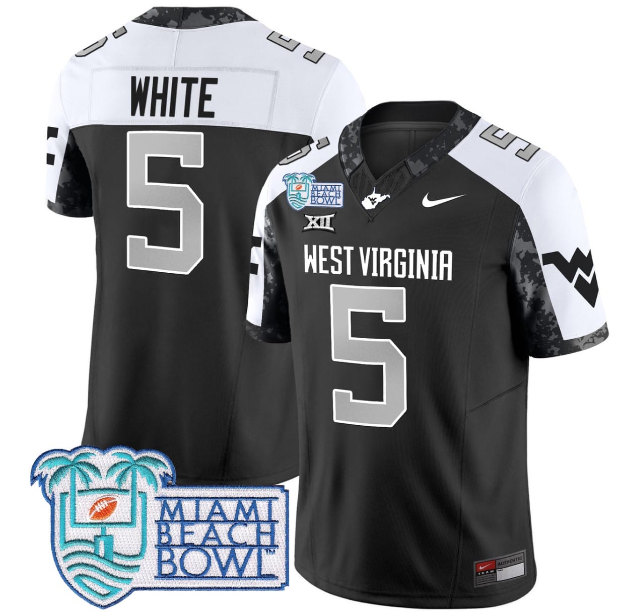 Pat White Jersey #5 West Virginia Mountaineers 2025 Miami Beach Bowl Stitched Football 1 Pat White Jersey #5 West Virginia Mountaineers 2025 Miami Beach Bowl Stitched Football