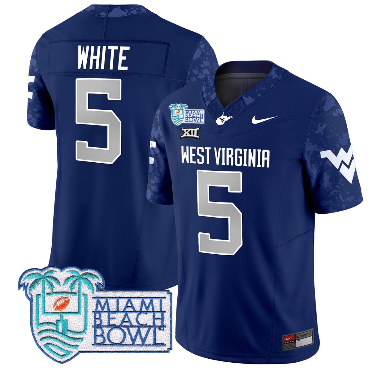 Pat White Jersey #5 West Virginia Mountaineers 2025 Miami Beach Bowl Stitched Football 3 Pat White Jersey #5 West Virginia Mountaineers 2025 Miami Beach Bowl Stitched Football - Image 3