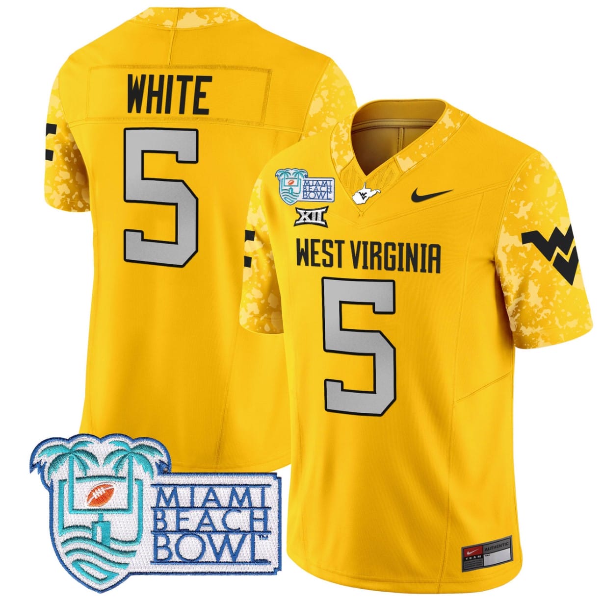Pat White Jersey #5 West Virginia Mountaineers 2025 Miami Beach Bowl Stitched Football 4 Pat White Jersey #5 West Virginia Mountaineers 2025 Miami Beach Bowl Stitched Football - Image 4