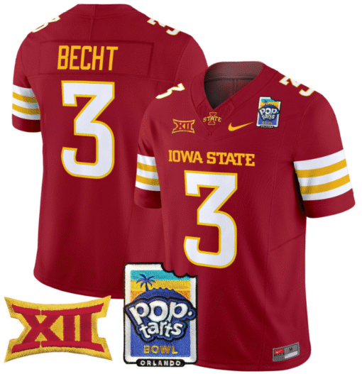 Rocco Becht Jersey #3 Iowa State 2025 PopTarts Bowl Patch Stitched Football - Image 4