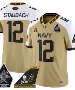 Roger Staubach Jersey #12 Navy Midshipmen 2024 Jolly Rogers Patch Stitched Football