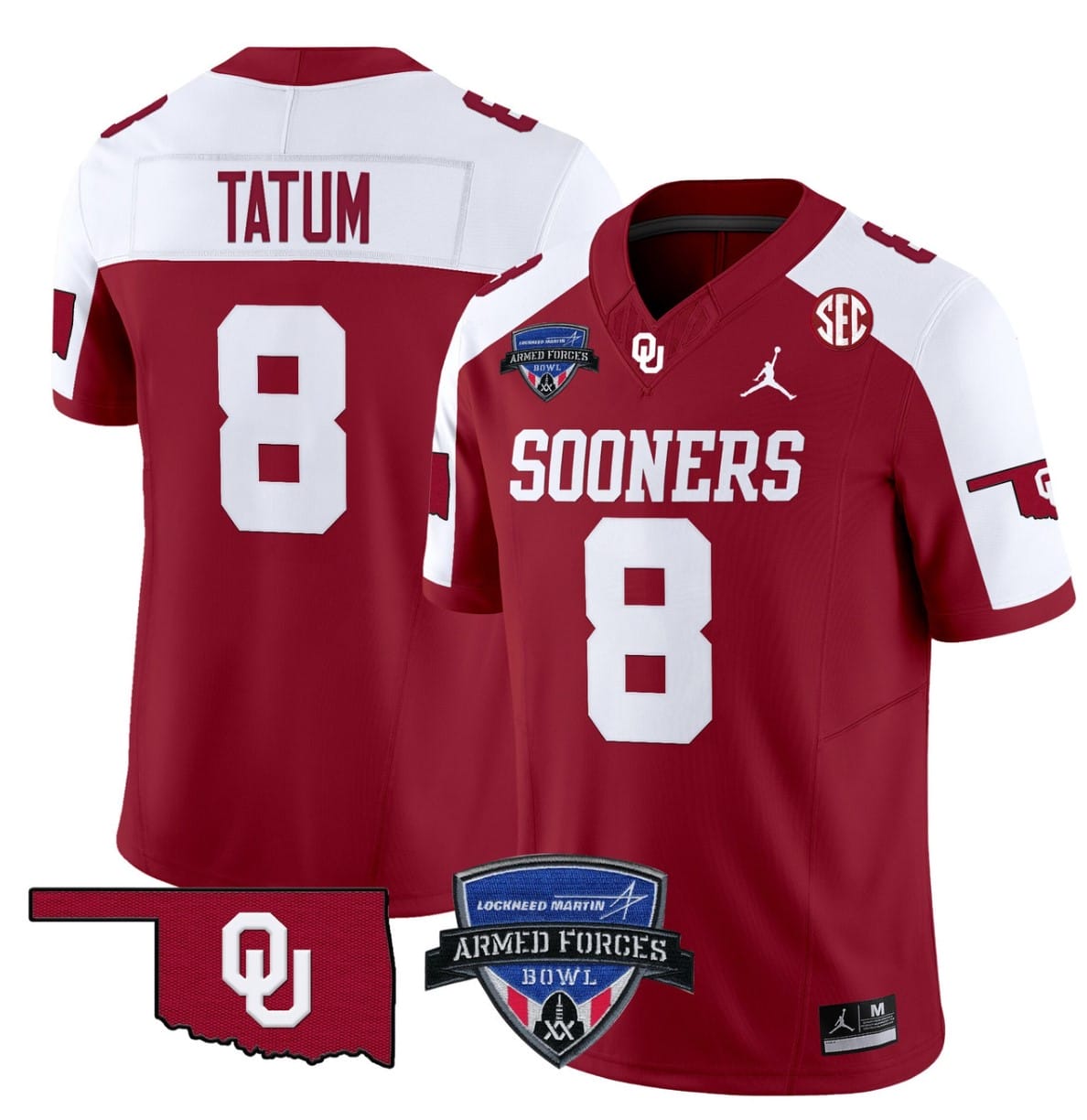 Taylor Tatum Jersey #8 Oklahoma Sooners 2025 Armed Forces Bowl Patch Stitched Football 1 Taylor Tatum Jersey #8 Oklahoma Sooners 2025 Armed Forces Bowl Patch Stitched Football