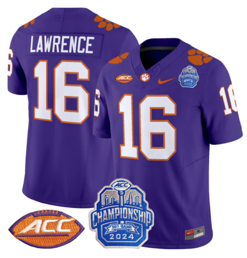 Trevor Lawrence Jersey #16 Clemson Tigers 2024 ACC Championship Patch Stitched Football - Image 3