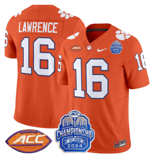 Trevor Lawrence Jersey #16 Clemson Tigers 2024 ACC Championship Patch Stitched Football - Image 4