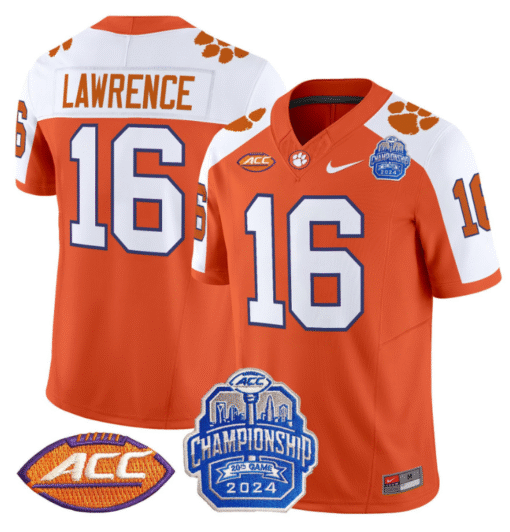 Trevor Lawrence Jersey #16 Clemson Tigers 2024 ACC Championship Patch Stitched Football - Image 5