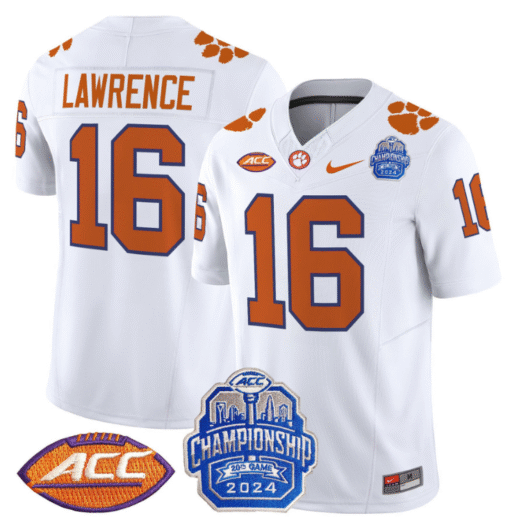 Trevor Lawrence Jersey #16 Clemson Tigers 2024 ACC Championship Patch Stitched Football - Image 2