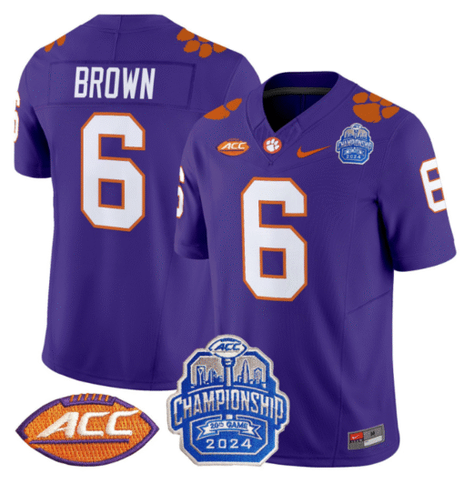 Tyler Brown Jersey #6 Clemson Tigers 2024 ACC Championship Patch Stitched Football - Image 3
