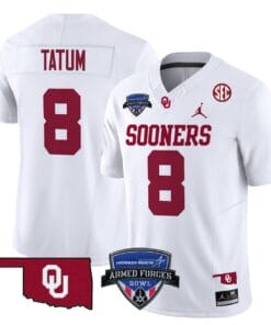Alternative view of Taylor Tatum Jersey #8 Oklahoma Sooners 2025 Armed Forces Bowl Patch Stitched Football