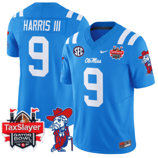 Tre Harris Jersey #9 Ole Miss Rebels 2025 Gator Bowl Patch Stitched Football - Image 5