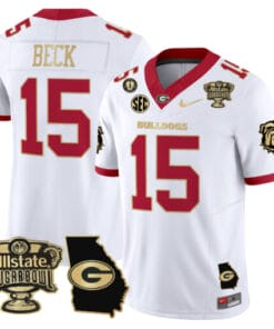 Carson Beck Jersey #15 Georgia Bulldogs 2025 Sugar Bowl Patch Vapor Limited Stitched Football 13 White Gold Trim
