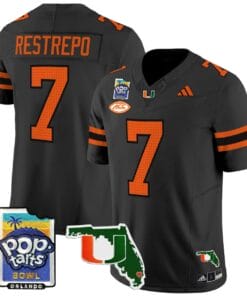 Xavier Restrepo Jersey #7 Miami Hurricanes 2025 PopTarts Bowl Patch Stitched Football