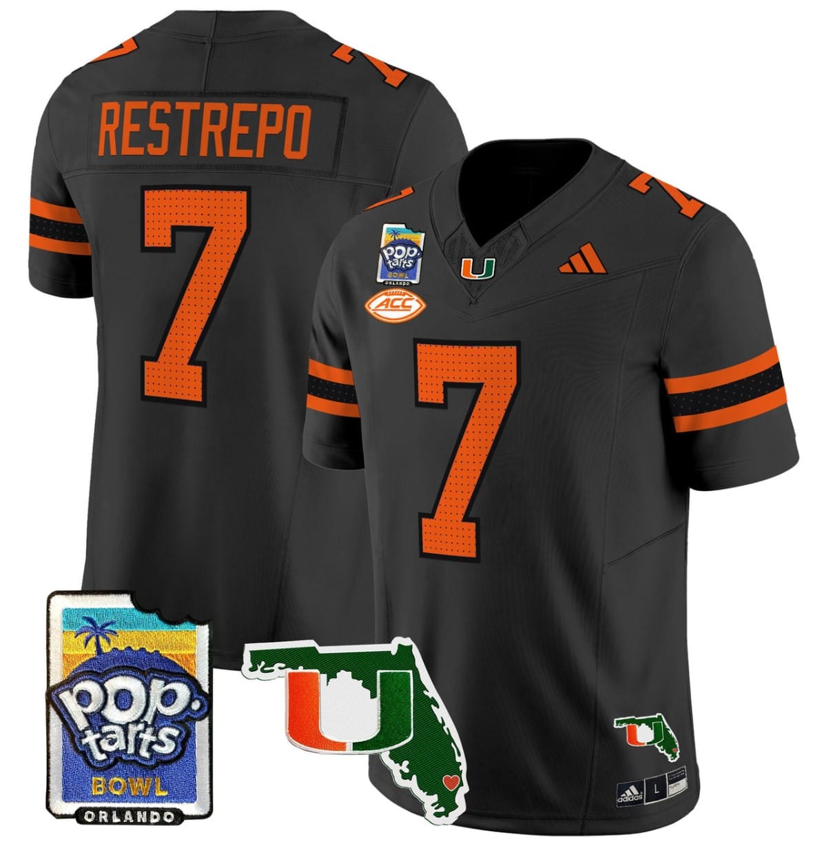 Xavier Restrepo Jersey #7 Miami Hurricanes 2025 PopTarts Bowl Patch Stitched Football 1 Xavier Restrepo Jersey #7 Miami Hurricanes 2025 PopTarts Bowl Patch Stitched Football