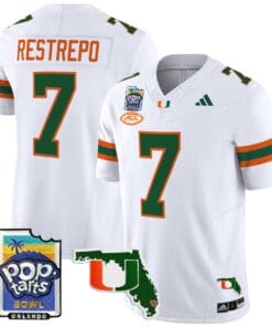 Alternative view of Xavier Restrepo Jersey #7 Miami Hurricanes 2025 PopTarts Bowl Patch Stitched Football