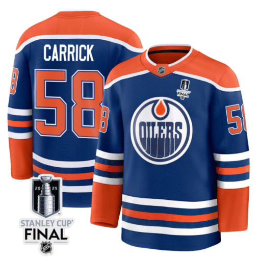 Connor Carrick 58 Edmonton Oilers 2025 STANLEY CUP Final Patch Home Men Jersey Royal