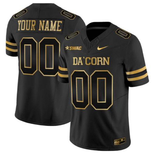 Custom Alcorn State Braves Jersey Name, Number Football Stitched Black Gold